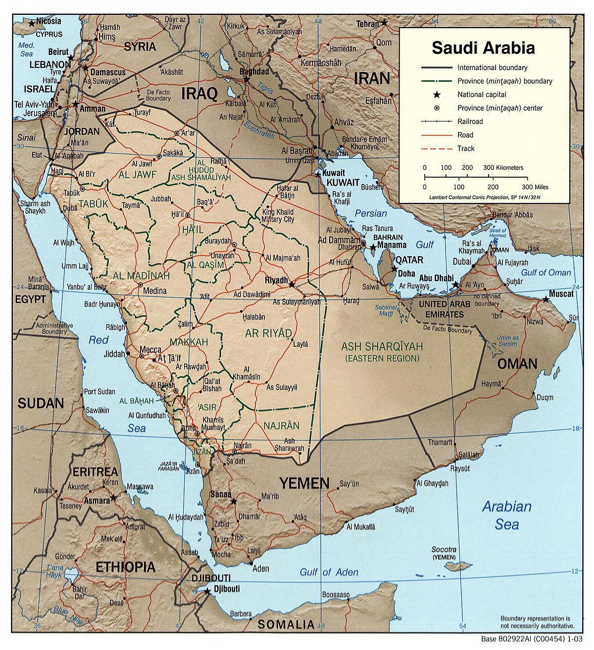 Saoedi-Arabië geografische kaart