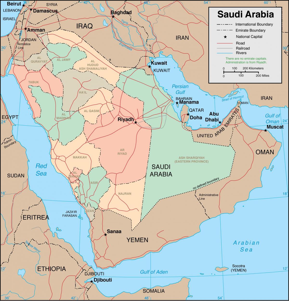 Kaart van Saudi-Arabië provincies