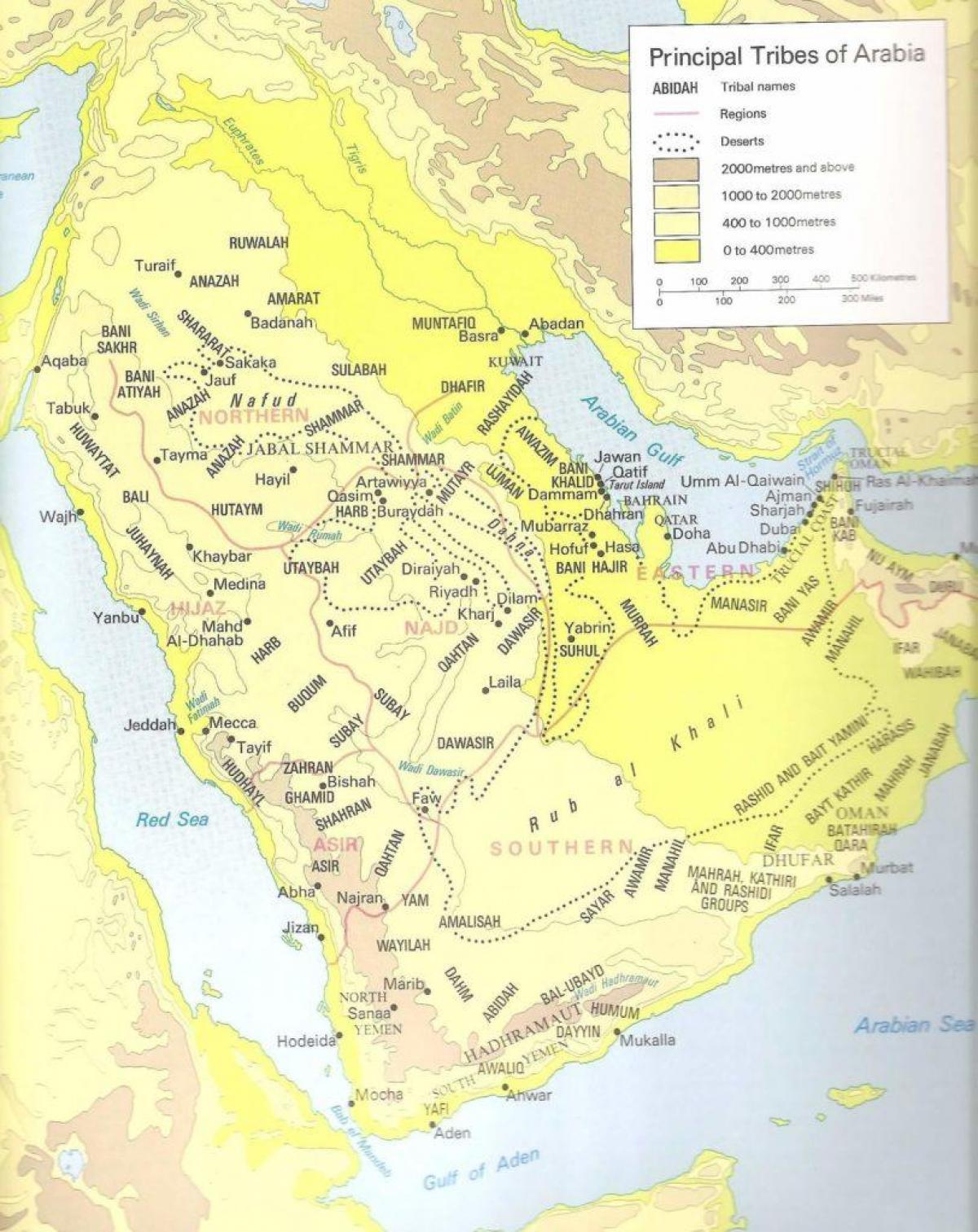 Kaart van Saudi-Arabië stammen