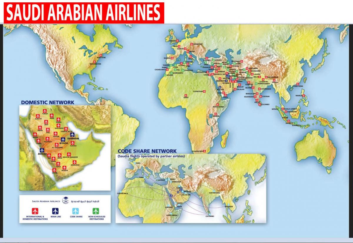 Kaart van Saudi Arabian airlines route