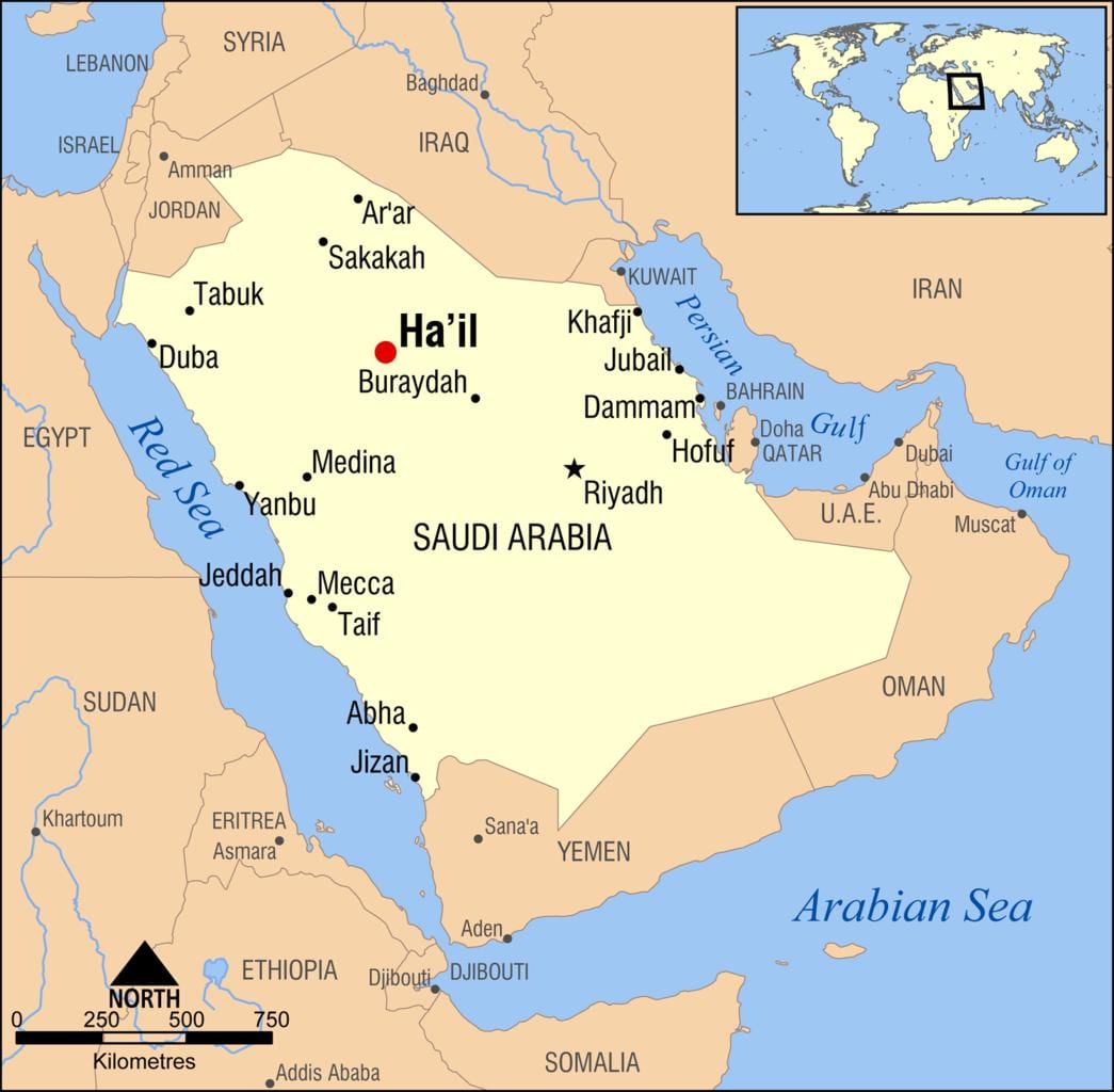 kaart van hagel Saoedi-Arabië