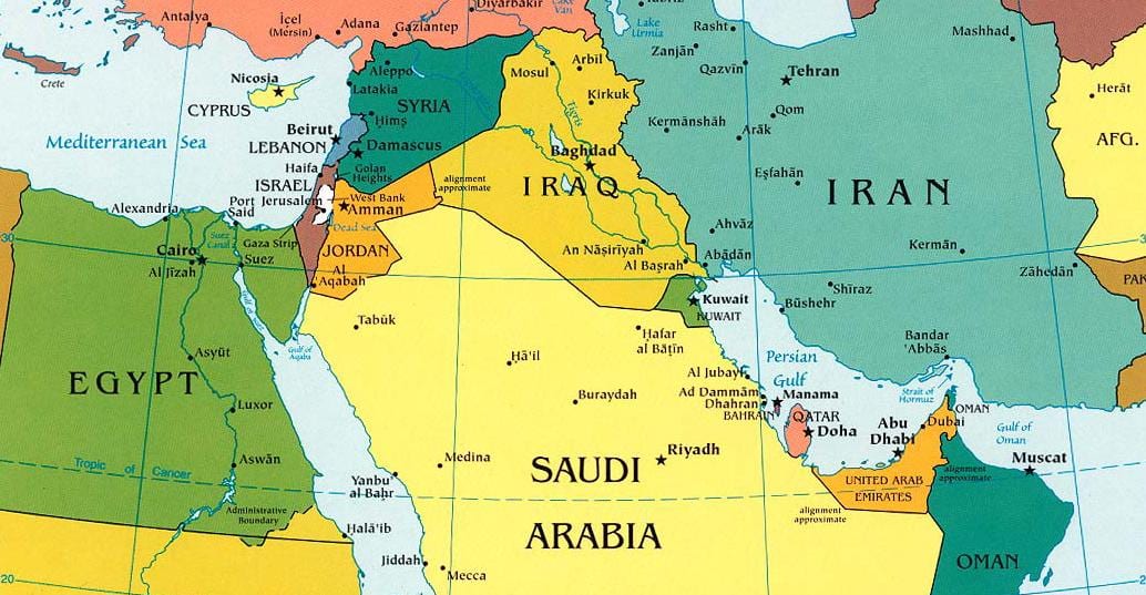 kaart Saoedi-Arabië omringende landen