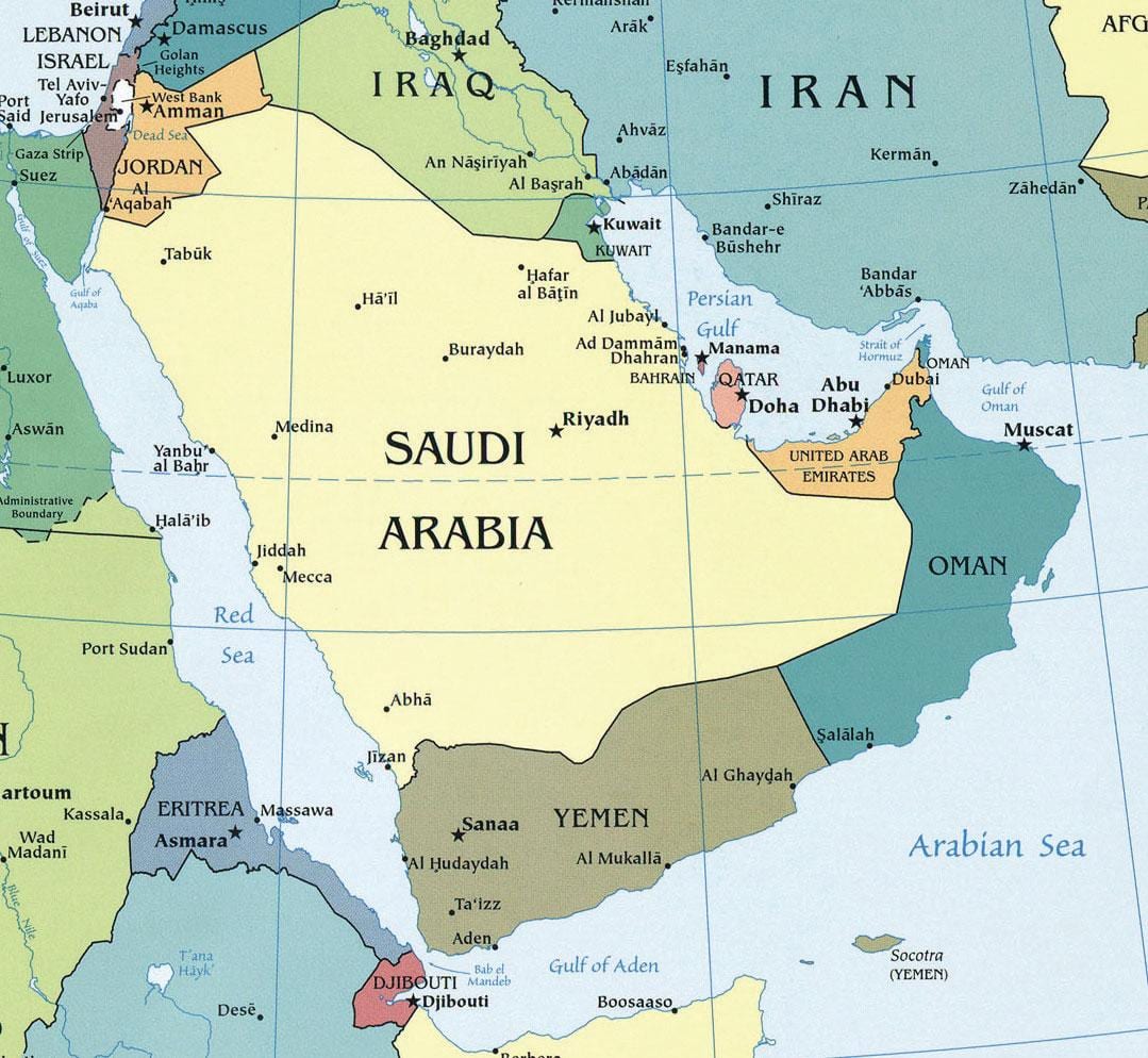 Kaart van het koninkrijk van Saoedi-Arabië 