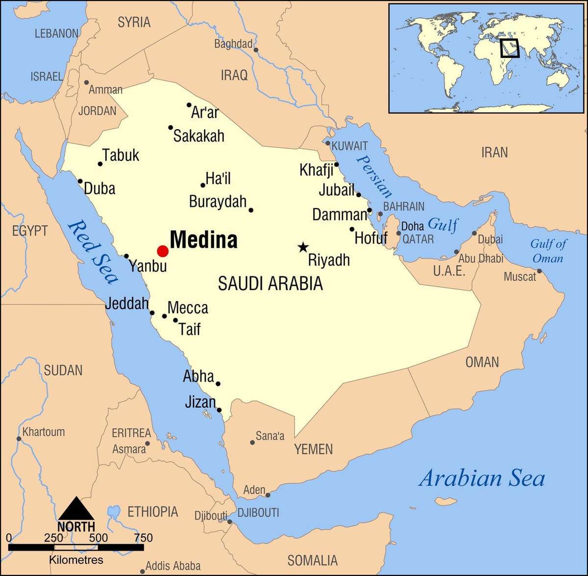 Kaart van medina, Saudi-Arabië