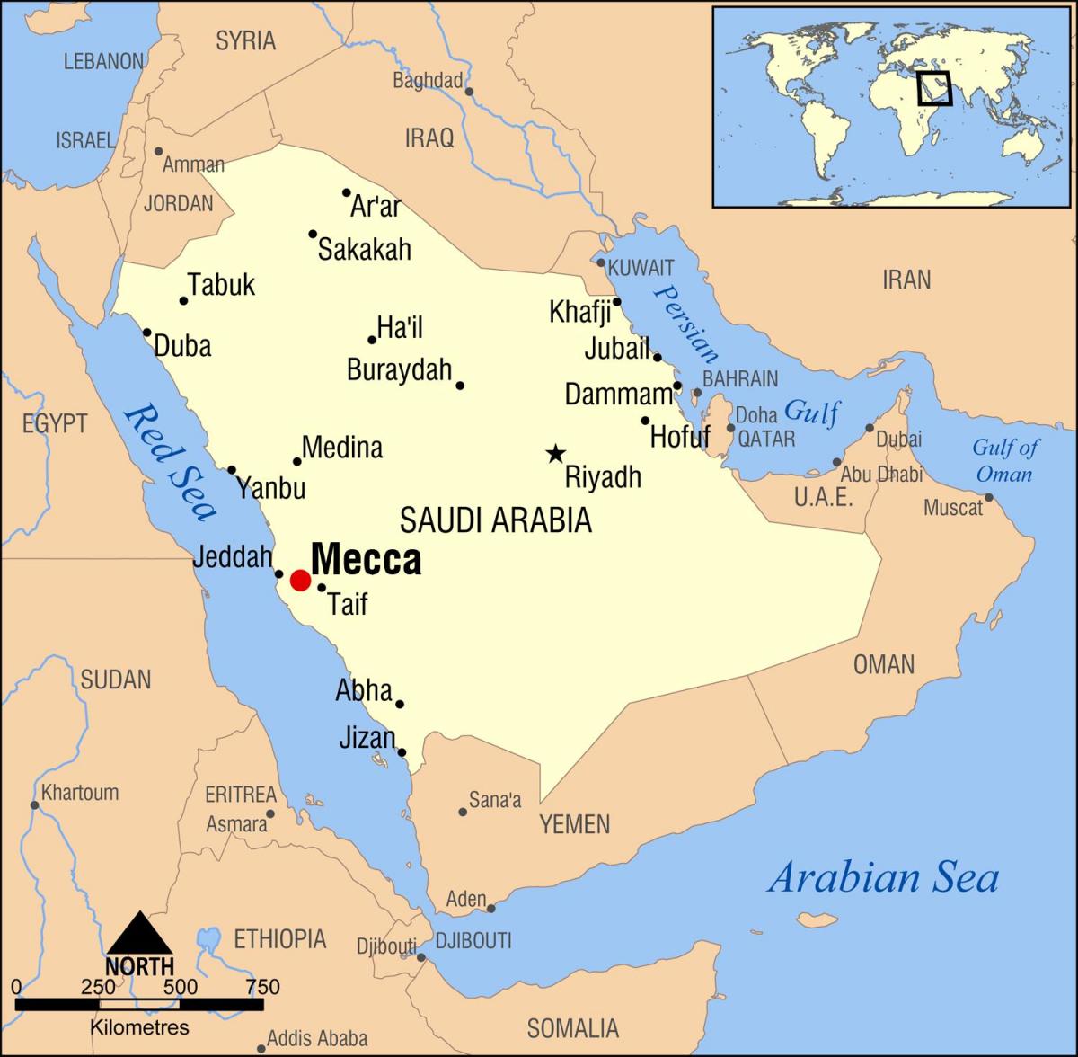 kaart van mekka in Saoedi-Arabië