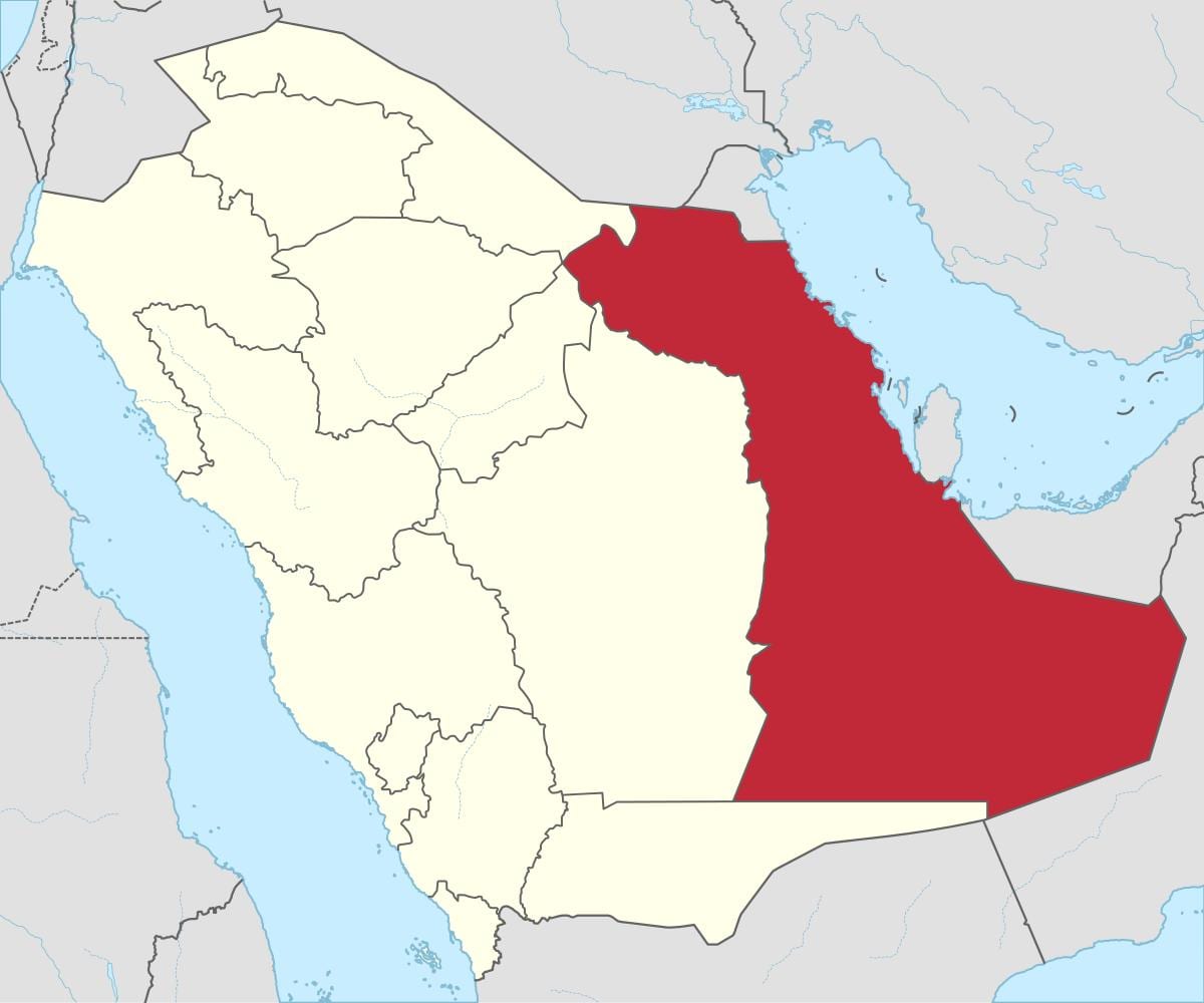 Kaart van oostelijke provincie van Saoedi-Arabië