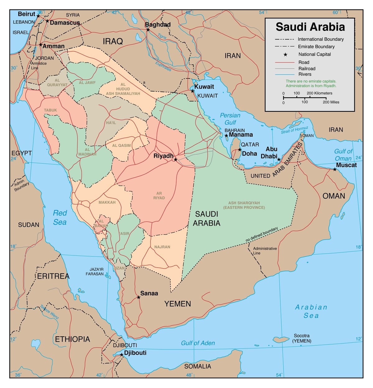 Kaart van Saudi-Arabië staten