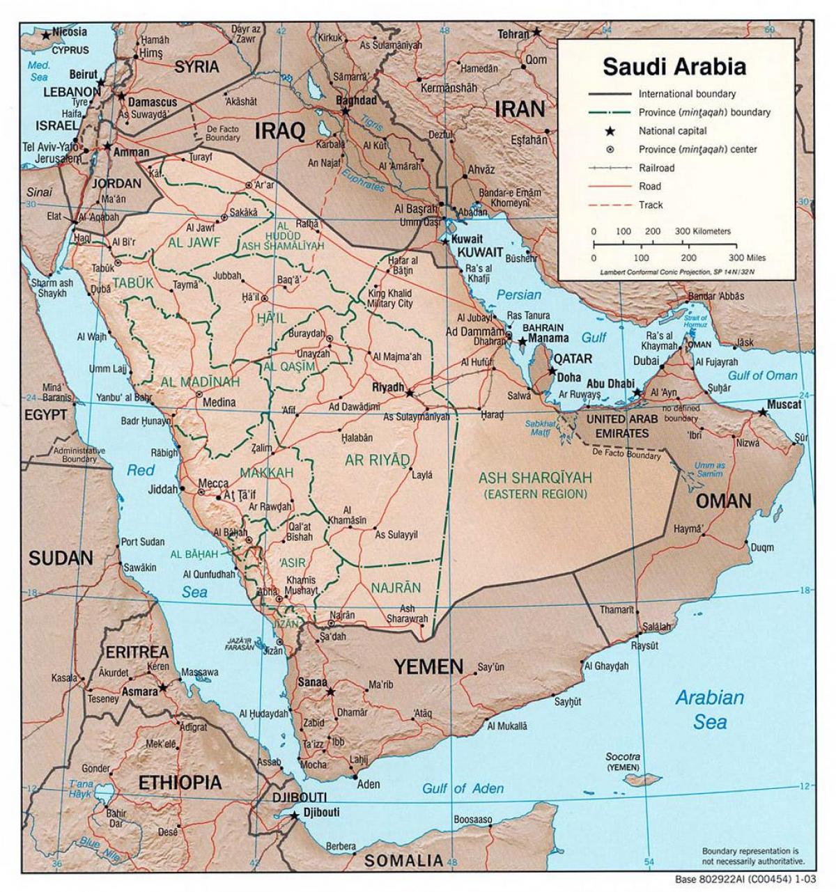 Kaart van Saudi-Arabië met de steden over de weg