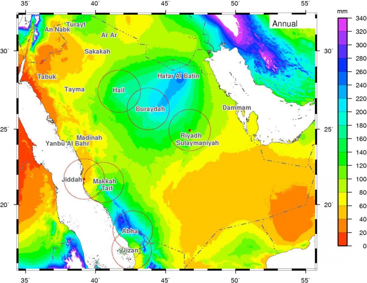 Kaart van Saudi-Arabië klimaat