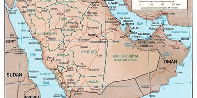 Kaart van Saudi-Arabië met de steden over de weg