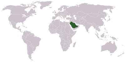 Saoedi-Arabië op een kaart van de wereld