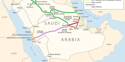 Kaart van Saudi-Arabië spoorlijn